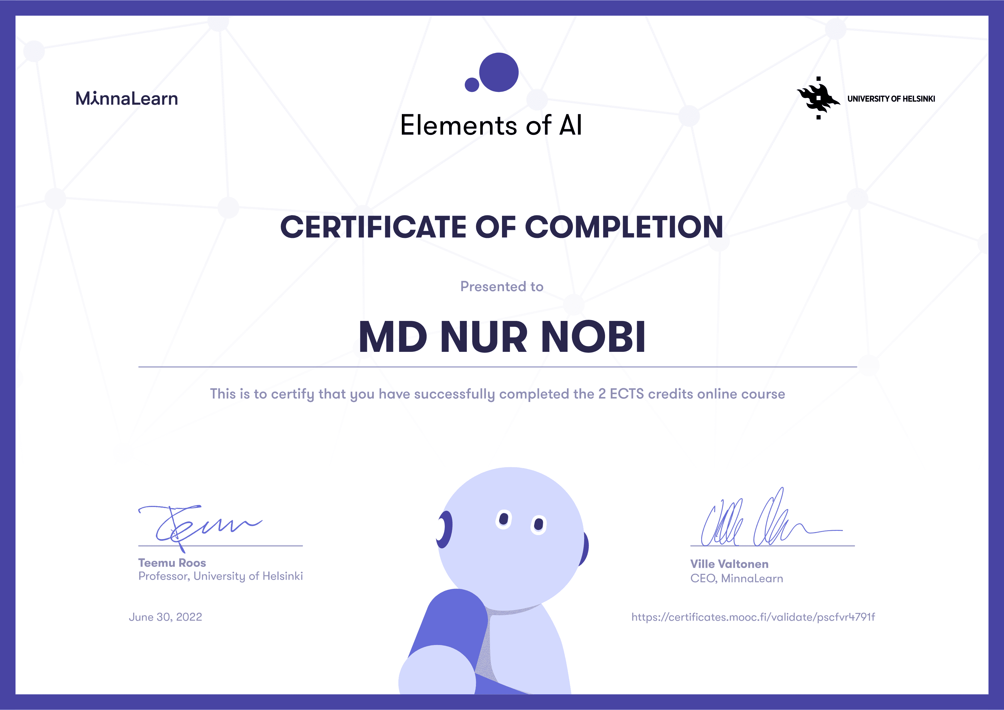 Certificate Elements Of AI