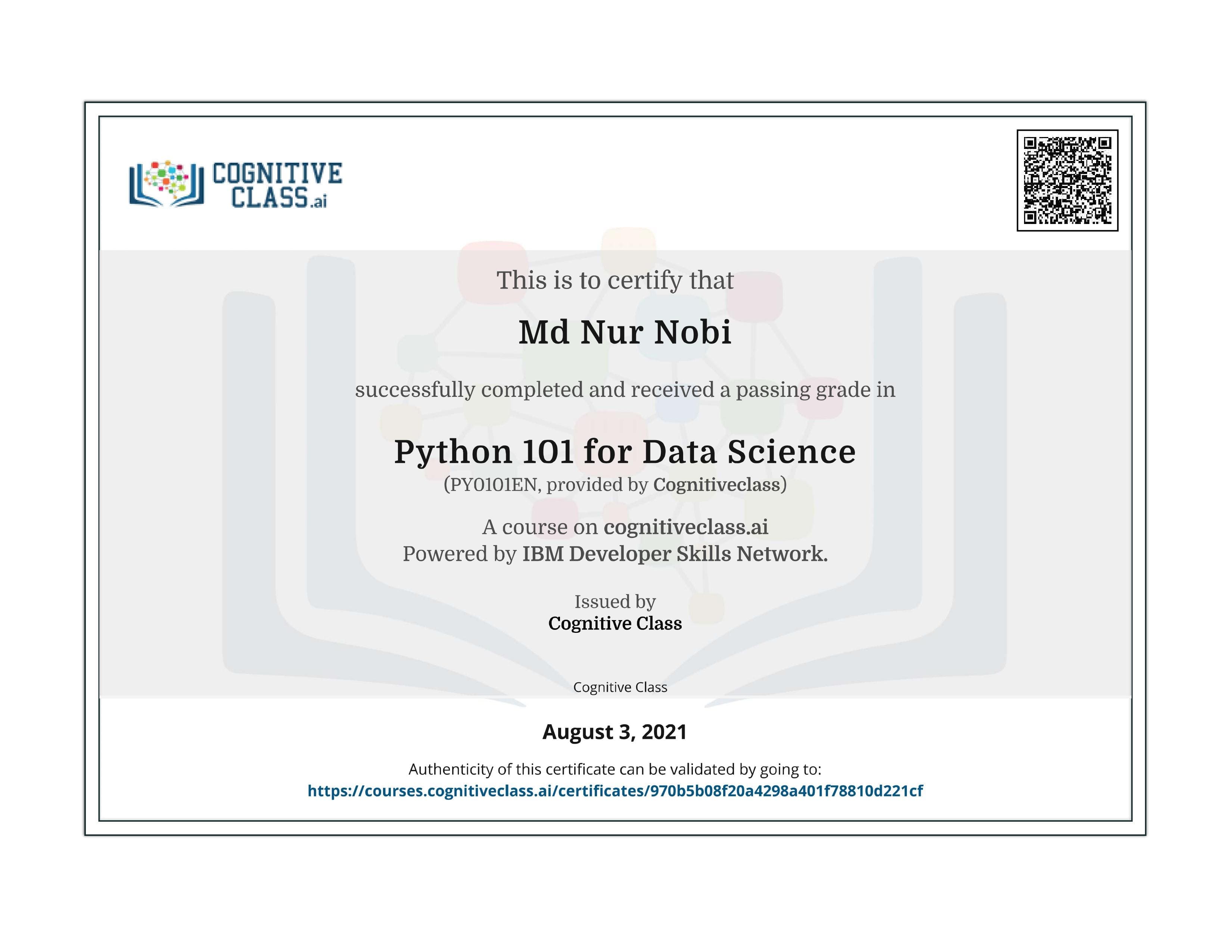 Certificate Python 101 For Data Science